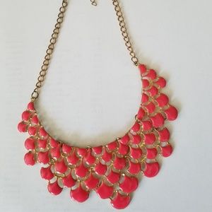 Statement bib necklace with Coral enamel